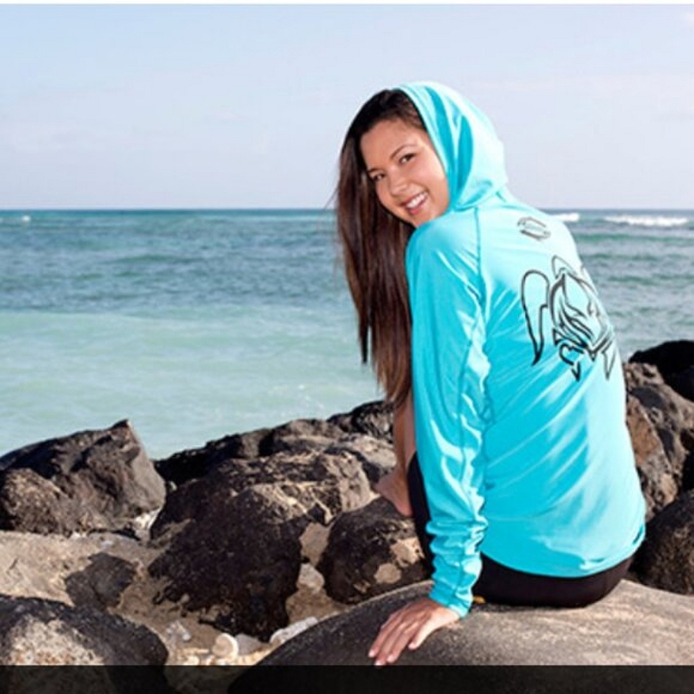 Turquoise Blue Monkskin Hooded Rashguard Watershirt UPF 50 | UNISEX Hawaiian